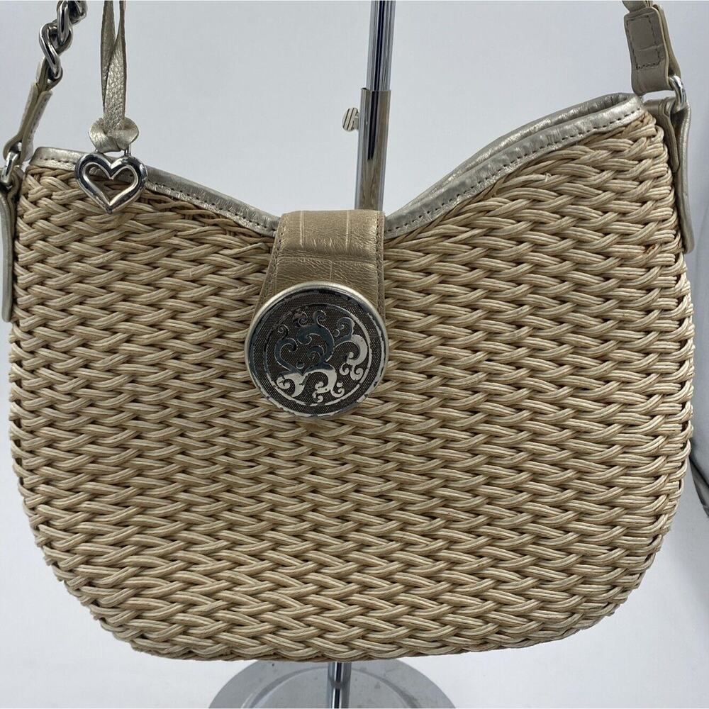 Brighton Jani Straw and Patent Leather Shoulder Bag with Medallion Clasp - Picture 2 of 11